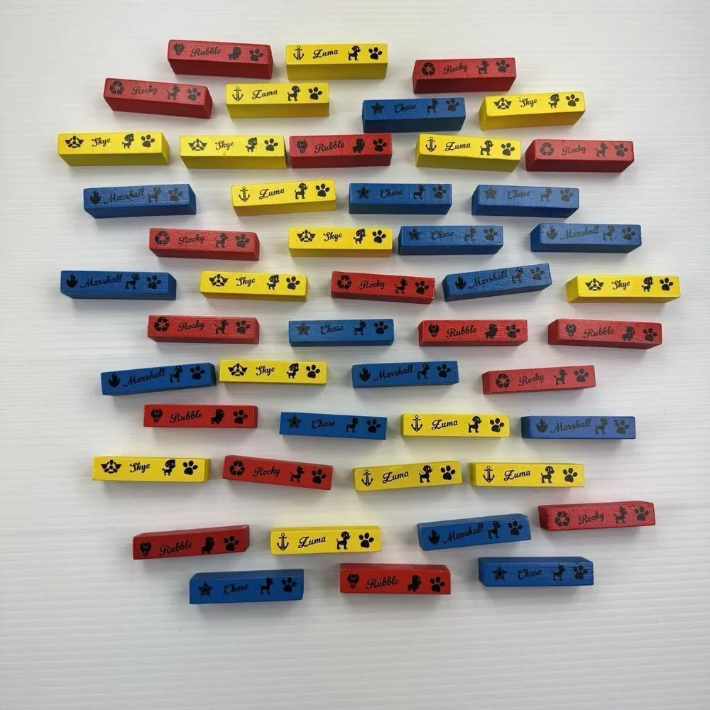 Paw Patrol Wooden 48 Blocks Yellow Red Blue Tumbling Tower Chase Luna Marshall